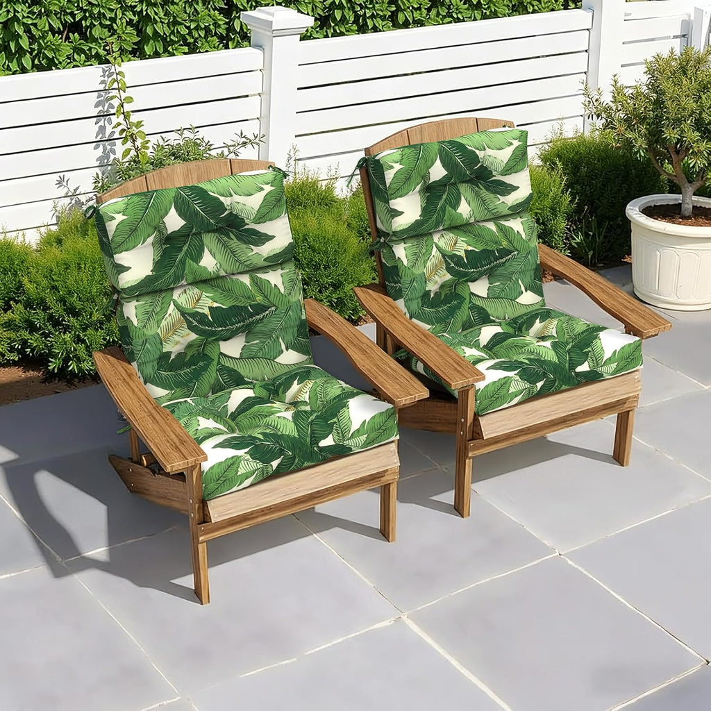 LVTXIII Outdoor Seat/Back Chair Cushion Patio Tufted High Back Cushion, Seasonal Replacement Rocking Chair Cushion with Ties (22' W x 20D', Set of 2, Swaying Palms Green)