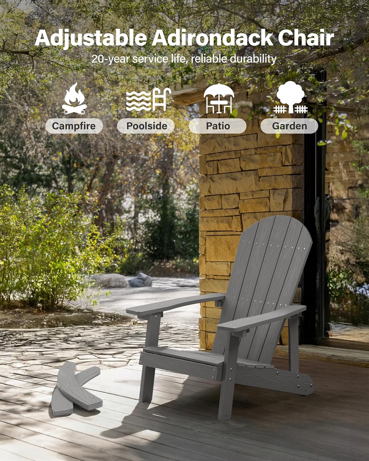 YEFU Outdoor Rocking Chair,Adirondack Rocking Chair,Patio Rocker Chair with Wide Back,Oversized Rocker Chair Look Like Real Wood, for Lawn, Porch, Backyard, Indoor and Garden(Grey)