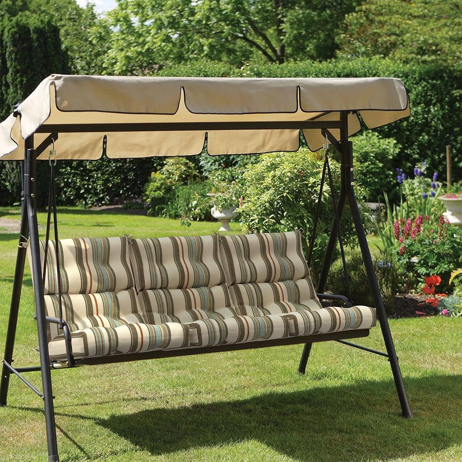 Outdoor High Back Patio Chair Cushions, Tufted Rocking Chair Cushions, Adirondack Cushions for Garden Porch Home Chairs Use, 44' x 22' x 4', 2 Pack,Stripe Onyx