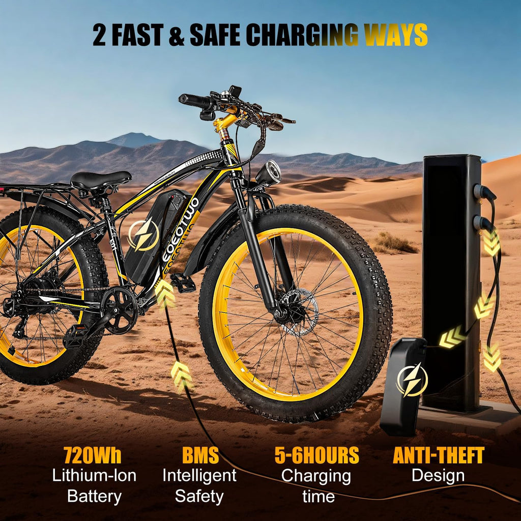 Electric Bike, 1500W Peak 30/33 MPH 26' Fat Tire Electric Bicycle, 60/70 Miles Snow Off-Road E Bike for Adults, Removable Battery, Dual Brake, 7 Speed