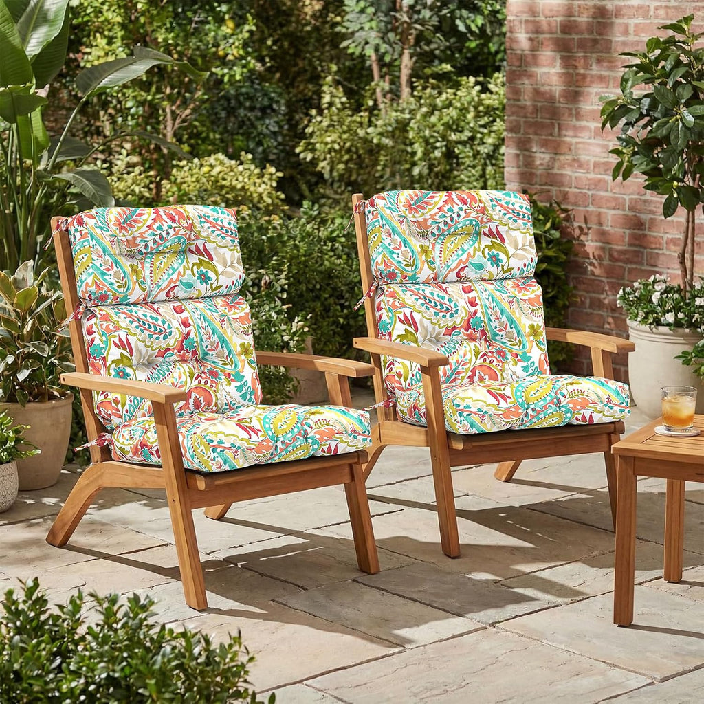 Outdoor High Back Patio Chair Cushions, Tufted Rocking Chair Cushions, Adirondack Cushions for Garden Porch Home Office Chair Use, 44' x 22' x 4', 2 Pack, Pretty Paisley