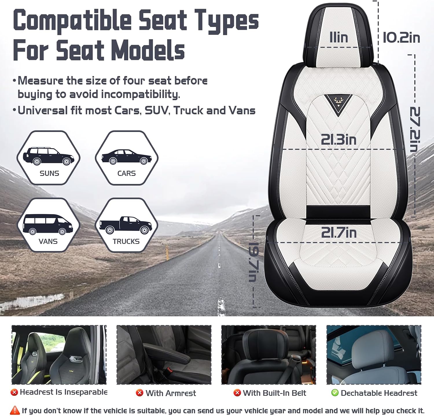 Car Seat Covers for Audi Q7 2007-2026, Waterproof Nappa Leather Full Set Seat Cover with Headrests, Anti-Slip and Comfortable Automotive Seat Protector&Accessories(Black White)
