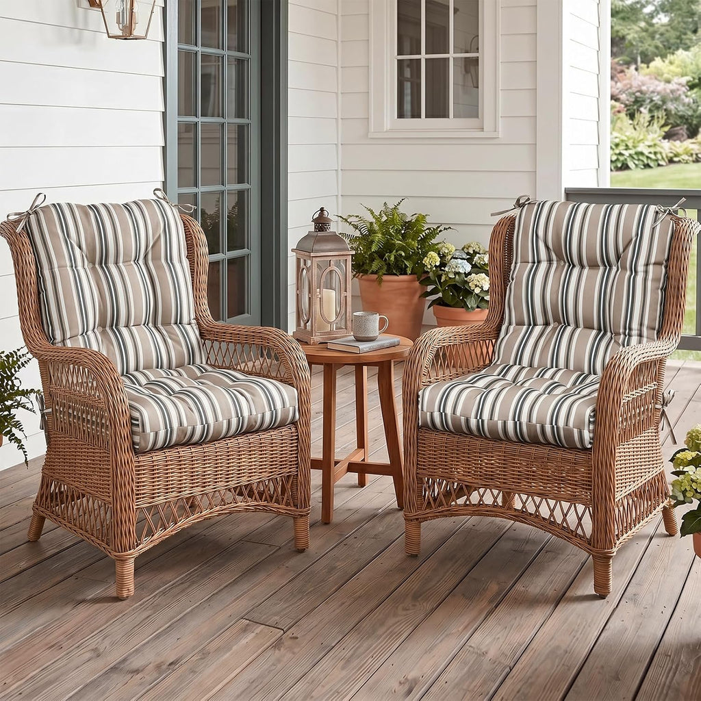 EAGLE PEAK Tufted Outdoor/Indoor Seat/Back Chair Cushions, Set of 2, 42'' x 21'', Beige Stripe