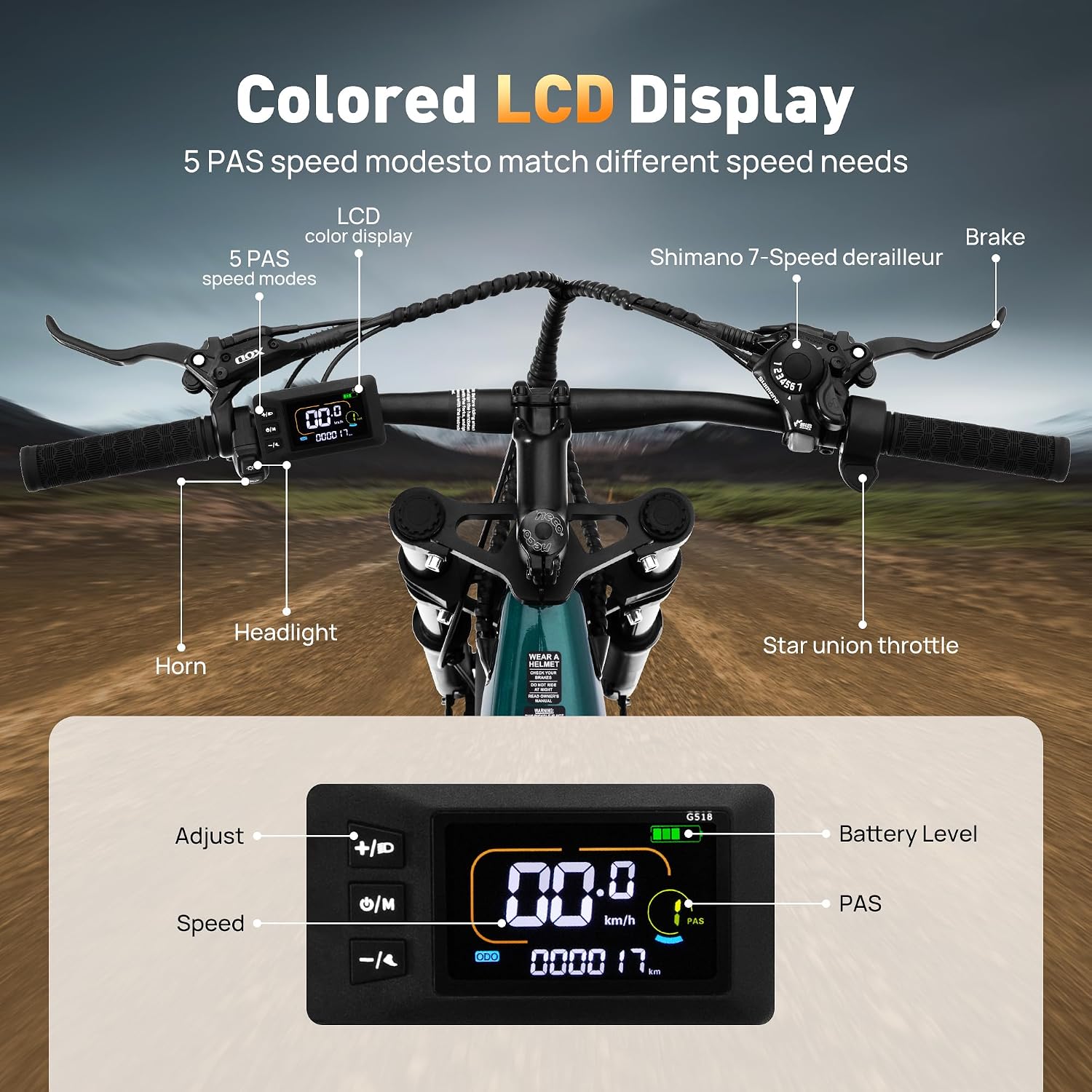 26' Fat Tire Electric Bike for Adults 1000W Peak Motor Electric Bike Ebike, Max Range 50 Miles & 20Mph Electric Mountain Bike with 48V 13AH Removable Battery, LCD Display