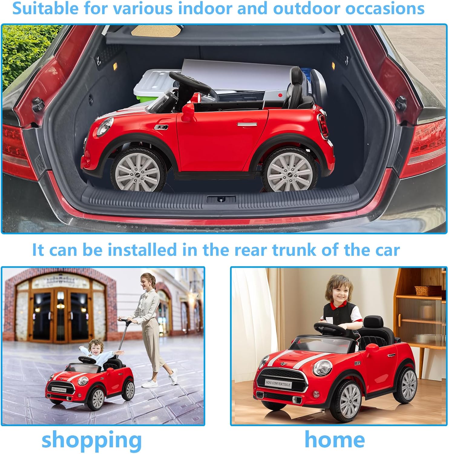 Voupou Kids Push Car, Ride On Car, Licensed MINI Cooper Toddler Push Car Toy with Adjustable Push Rod, Horn Music, Seat Belt,Silent Wheels - Ideal Stroller Substitute for Kids 1-3Years Old