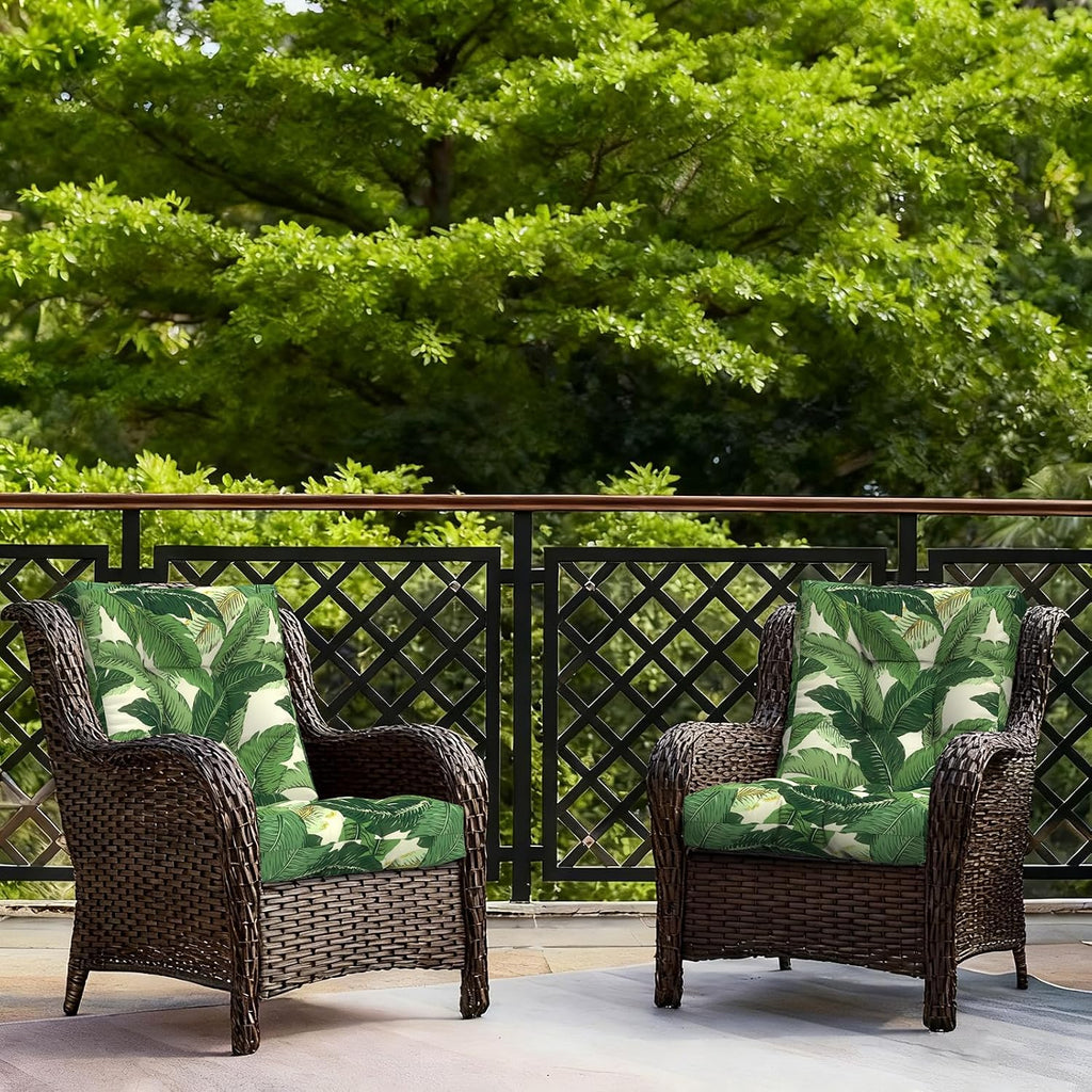 LVTXIII Outdoor Tufted Low Back Cushions, Solid Fluffy Seat and Back Chair Cushion with Ties, Patio Replacement Rocking Chair Cushion for Outdoor Furniture Use, 21 W x 21D, 2 Pack, Swaying Palms Green