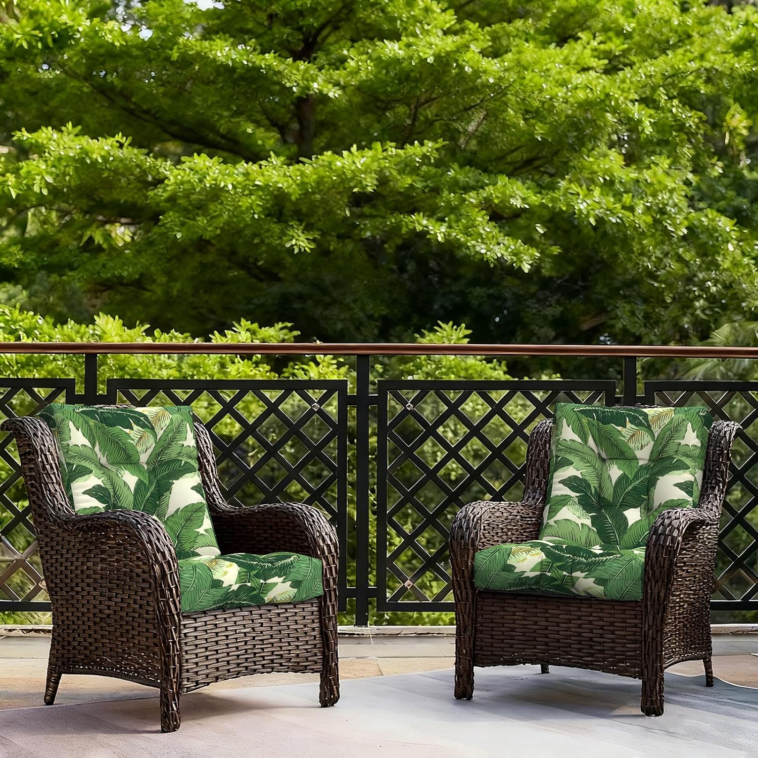 LVTXIII Outdoor Tufted Low Back Cushions, Solid Fluffy Seat and Back Chair Cushion with Ties, Patio Replacement Rocking Chair Cushion for Outdoor Furniture Use, 21 W x 21D, 2 Pack, Swaying Palms Green