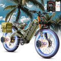 eAhora Romeo Pro 3 60V 80Ah 240+Miles Long Range E-Bike, 26 * 4.0' Fat Tire Air Full Suspension Electric Mountain Bike 50mph 5600W Dual Motor Electric Bike for Adults-Green+Rack+Bag