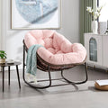 Ball & Cast Outdoor Patio Rocking Chair,Oversized Papasan Egg Chair with E-Coated,Padded Cushion,Recliner Chair for Indoor,Front Porch, Garden, Patio, Backyard,Pink