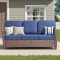 75'' Outdoor Patio Couch Wicker Sofa, All Weather Rattan 3 Seater Sofa High Back Couch with Deep Seating and Removable Cover, Outdoor Patio Furniture for Deck Porch Sunroom Backyard, Blue