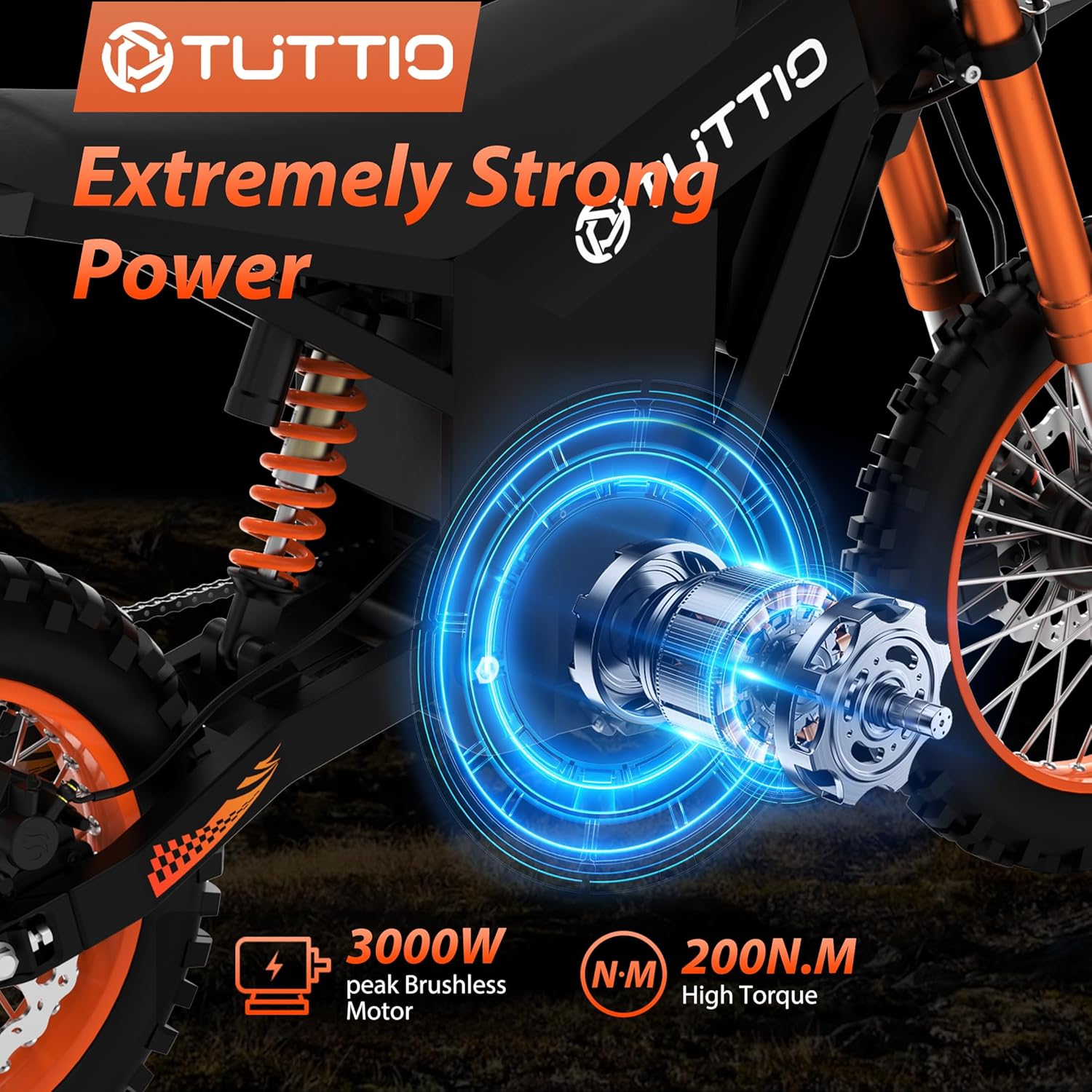 Tuttio Soleil01 Electric-Dirt-Bike for Teens Adults, 14'/12' Fat Tire Peak 3000W Electric-Motorcycle with 48V 21AH Battery Ebike 37MPH Hydraulic Brakes Mountain Off-Road EBike