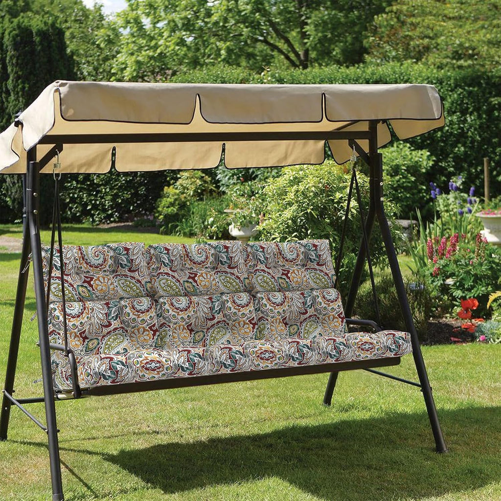 Outdoor High Back Patio Chair Cushions, Fade Resistant & Waterproof Tufted Seat and Back Cushions for Patio Furniture, Patio Chair Cushions 44x22 Inch, Set of 2, Paisley Chilli