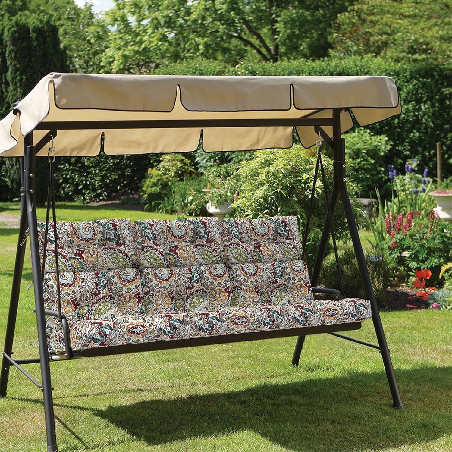 Outdoor High Back Patio Chair Cushions, Fade Resistant & Waterproof Tufted Seat and Back Cushions for Patio Furniture, Patio Chair Cushions 44x22 Inch, Set of 2, Paisley Chilli