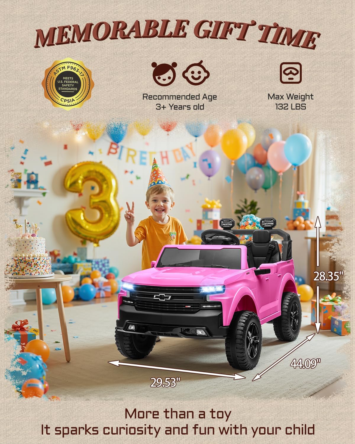 First Ride On 24V Ride on Toys for Big Kids, 2 Seater Licensed Chevrolet Silverado Ride on Car, Electric Car for Kids with Parent Remote Control, Bluetooth, LED Lights and Seat Belts (Pink)