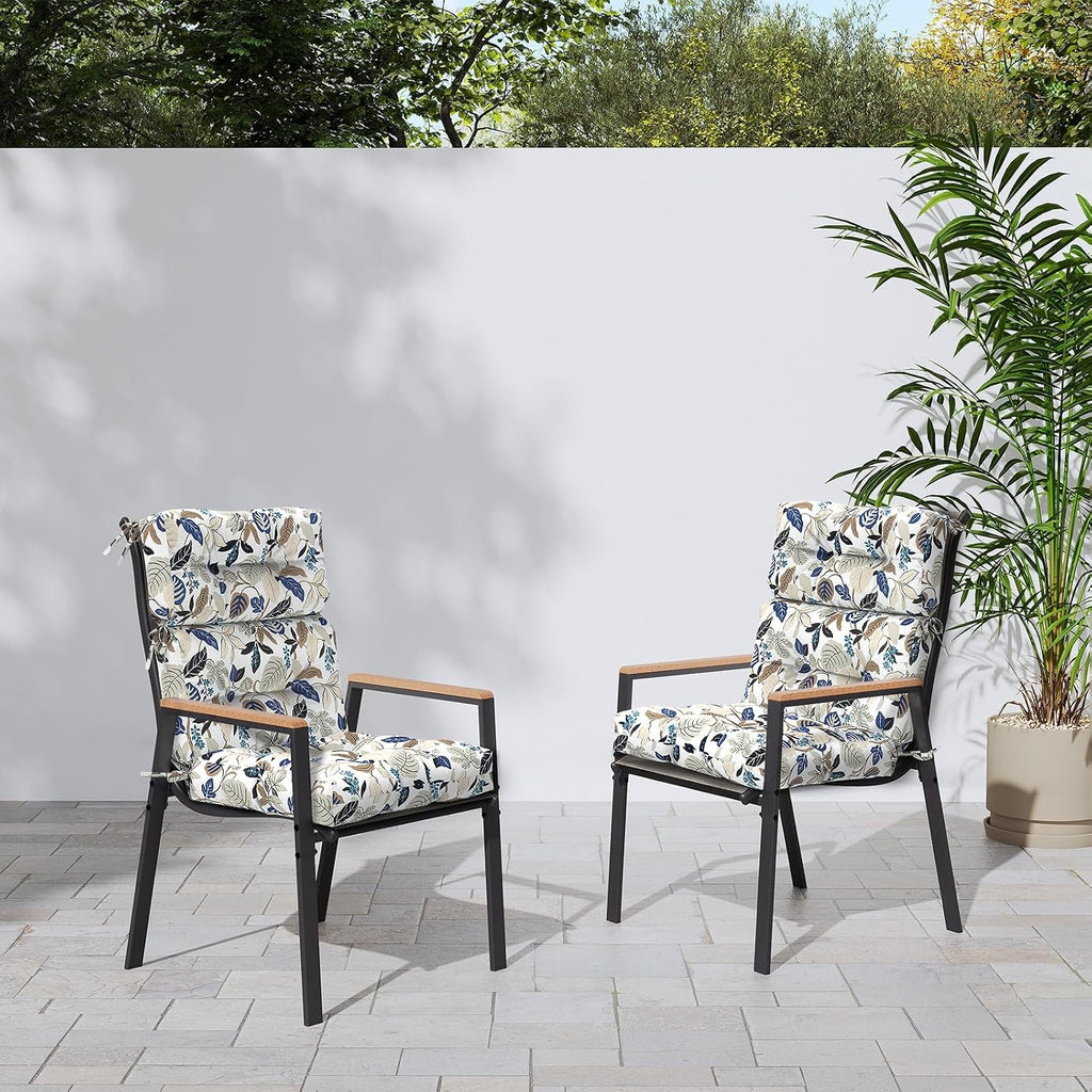 Outdoor High Back Chair Cushions Set of 2, Waterproof Chair Cushions for Patio Home Garden, Replacement Rocking Chair Cushion with tie 22' W x 20' D, Breeze Leaves Beige