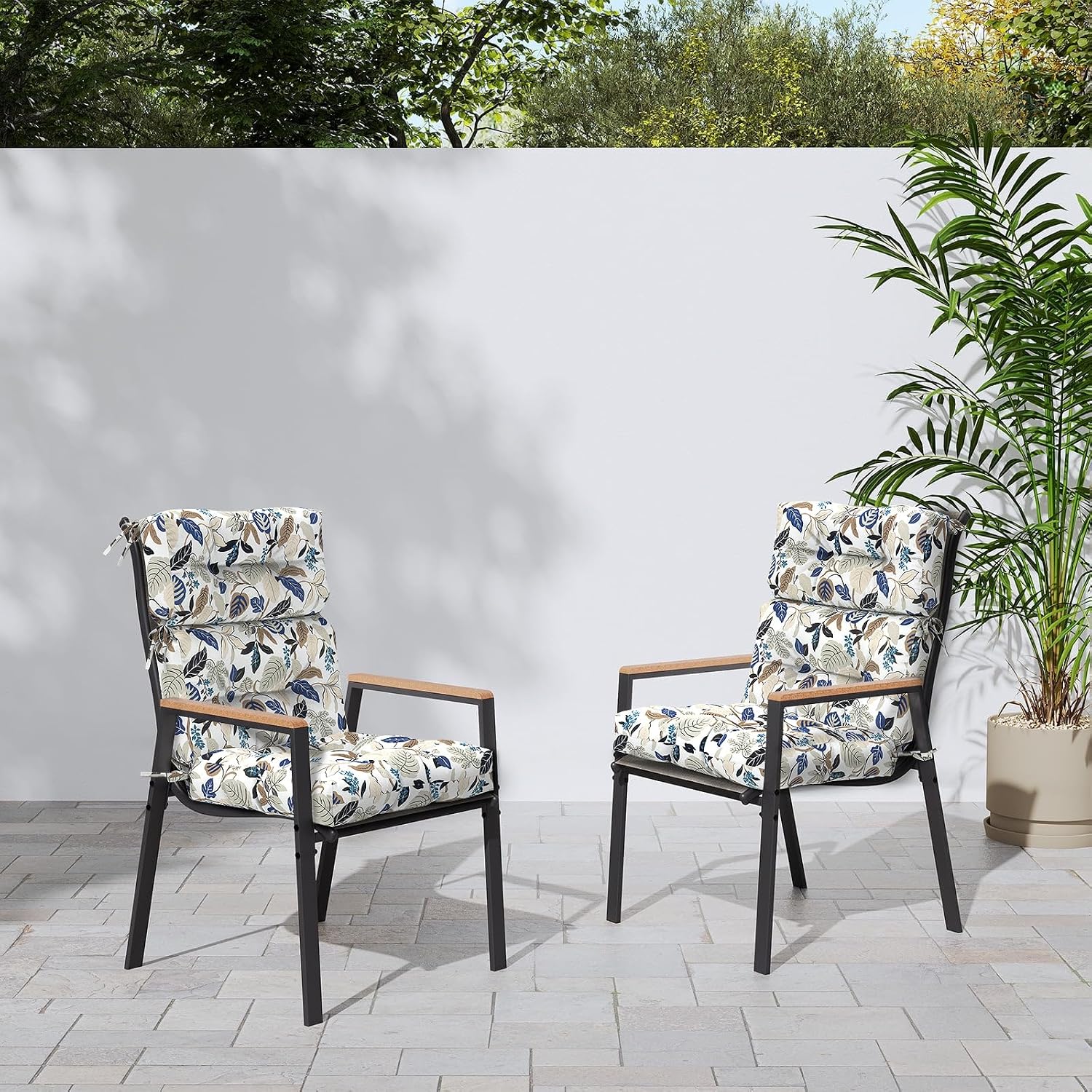 Outdoor High Back Chair Cushions Set of 2, Waterproof Chair Cushions for Patio Home Garden, Replacement Rocking Chair Cushion with tie 22' W x 20' D, Breeze Leaves Beige