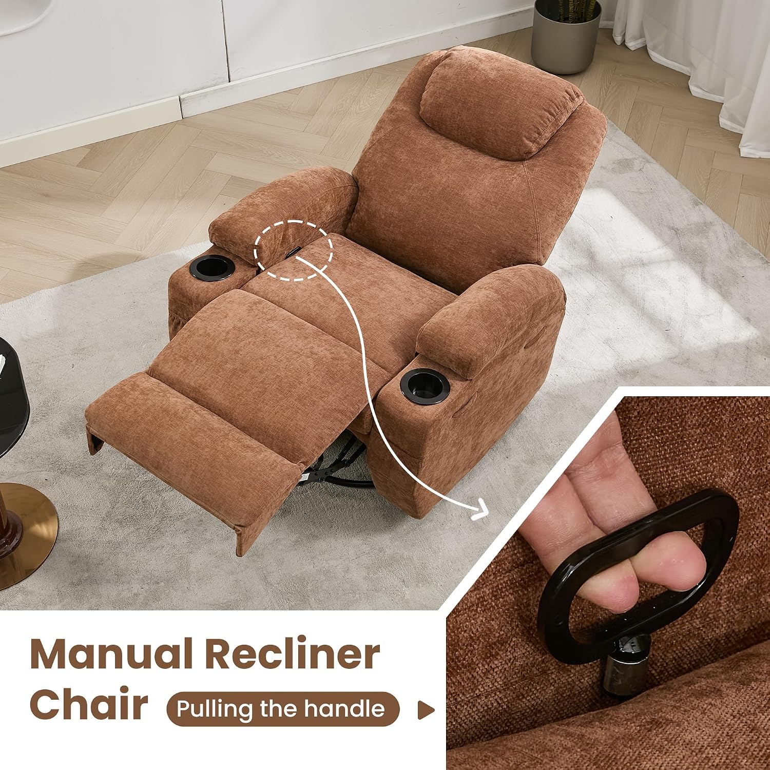 GarveeHome Recliner Chair, 360 Swivel Rocker Recliner Chair for Adults with Massage and Heat, Manual Glider Rocking Chairs for Living Room, Nursery