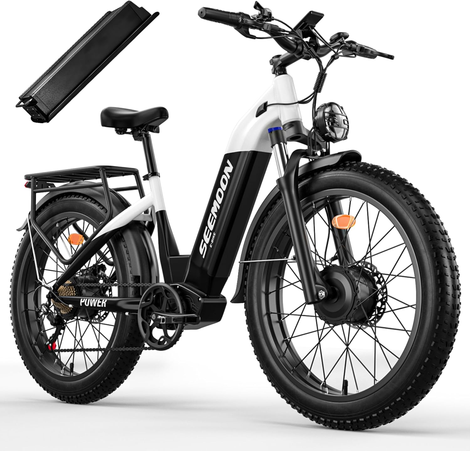 Seemoon Electric Bike,4000W Dual Motor Ebike for Adults,52V 1040Wh Removable Battery E-Bike for Men Women,38MPH Up to 105 Miles,26' Fat Tire Fast Step Thru Electric Bicycle for Commuter