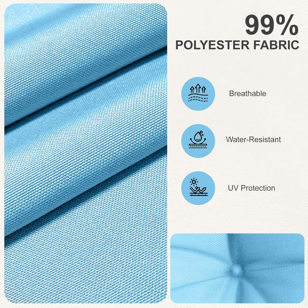 Outdoor High Back Chair Cushions 2-Pack, 44'x22'x 4' Fade-Resistant Waterproof Tufted Pads with Ties for Patio Rocking & Adirondack Chairs (Sky Blue)