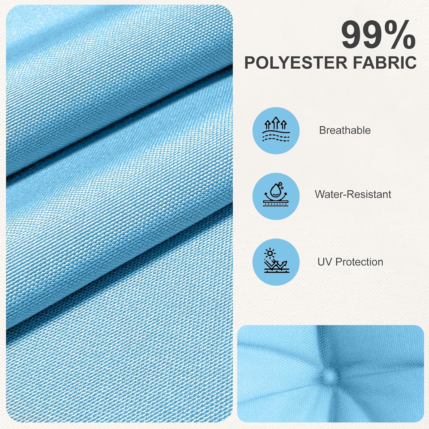 Outdoor High Back Chair Cushions 2-Pack, 44'x22'x 4' Fade-Resistant Waterproof Tufted Pads with Ties for Patio Rocking & Adirondack Chairs (Sky Blue)