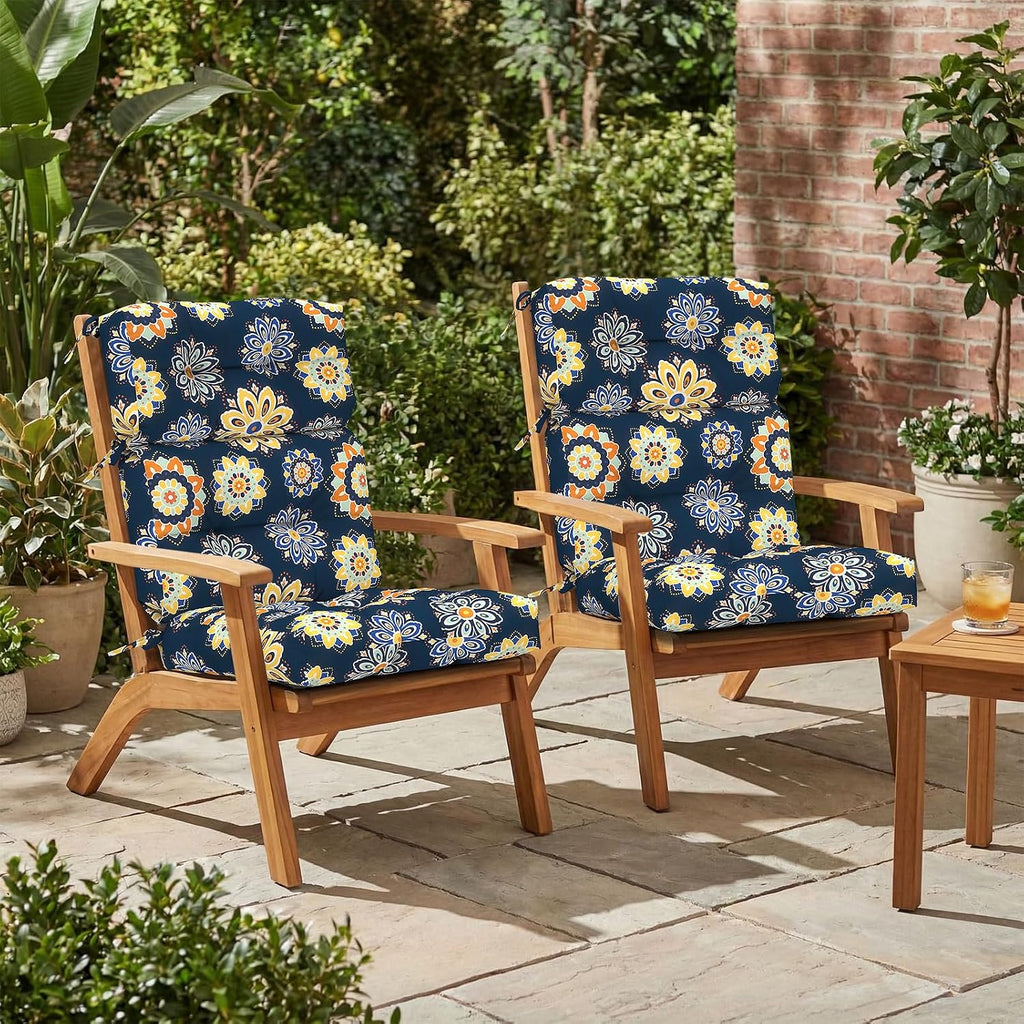 Outdoor High Back Patio Chair Cushions, Fade Resistant & Waterproof Tufted Seat and Back Cushions for Patio Furniture, Patio Chair Cushions 44x22 Inch, Set of 2, Bloom Medallion‌Cobalt