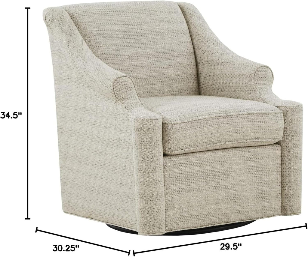 Madison Park Swivel Glider Chair for Living Room, High Back Bedroom Lounge Foam Seat Cushion Upholstered, Nursery Furniture, Metal Base, Fully Assembled, 29.5' W x 30.25' D x 34.5' H, Tan