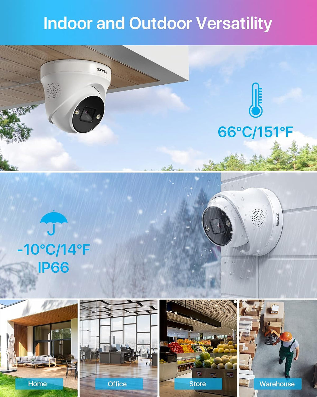 ZOSI 2-Pack 4K PoE Security Cameras with Ethernet Cables, Person/Vehicle Detection, 2-Way Audio, Weatherproof, Color Night Vision, Outdoor Indoor Camera Only Compatible with Same Brand 8MP/4K POE NVR
