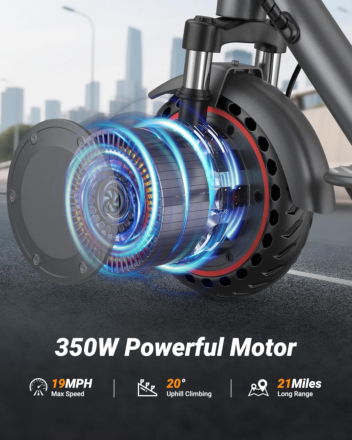 Electric Scooter, 350W-500W Motor, 9 MPH to 22MPH, 10-41 Miles Range, Dual Suspension, Dual Braking, App Control, Foldable Commuter E Scooter for Adults and Teens