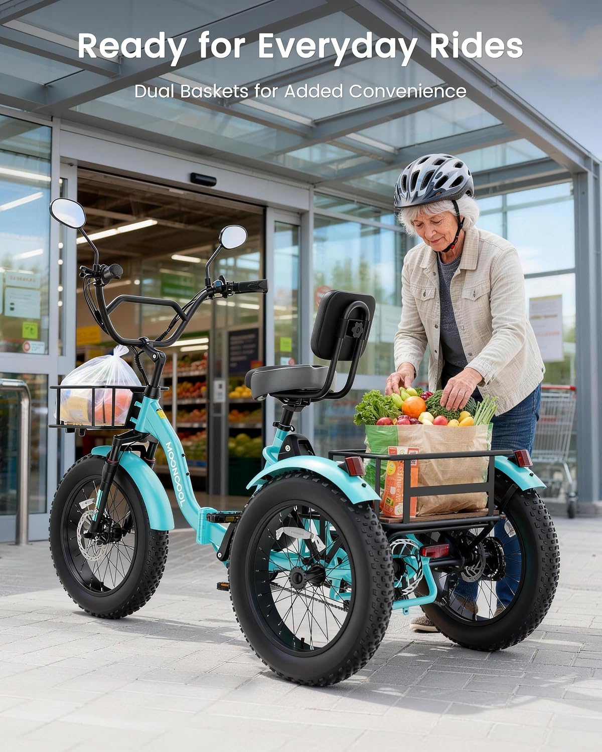 MOONCOOL Electric Tricycle for Adults, 20' x 4' Fat Tire Electric Trike, 48V 500W 3 Wheel Electric Bike, 7 Speed E Trikes for Adults with Removable Battery, Aluminum Frame & Large Basket