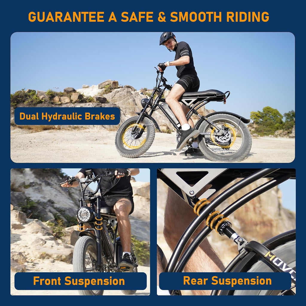 Movcan V60 Series Electric Bike for Adults,1000W/1500W, 30/33MPH,48V 15.6/18.2 Battery,Up to 80Mile Dual Hydraulic Brake,20' Fat Tire,7-Speed Motorcycle Ebike for Commuting/Off-Roading