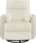 Power Swivel Rocker Recliner for Adults, Cozy Corduroy Recliner Chair with 2 Pillows for Bedroom, Electric Glider Rocking Nursery Chairs for Living Room (Beige)