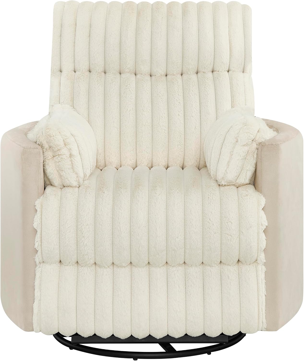 Power Swivel Rocker Recliner for Adults, Cozy Corduroy Recliner Chair with 2 Pillows for Bedroom, Electric Glider Rocking Nursery Chairs for Living Room (Beige)