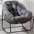 37' Papasan Rocking Chair with Cushion and Steel Frame, Oversized Outdoor Egg Rocking Chair, Rattan Circle Chairs for Grand Patio and Garden (Grey+Corduroy)