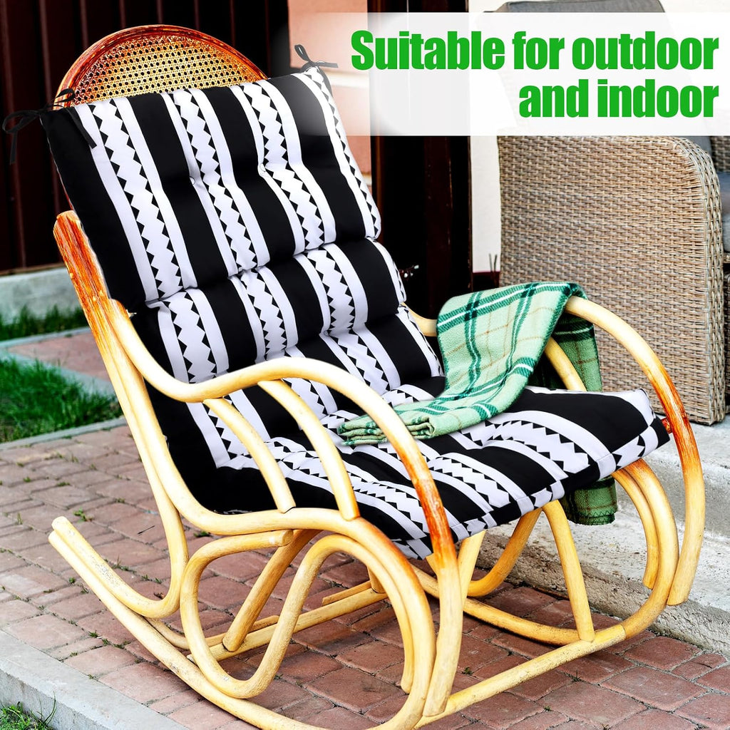 6 Pack High Back Outdoor Chair Cushions Bulk Waterproof Indoor Outdoor Chair Cushion Seat and Back Rocking Chair Cushion Thickened Patio Chair Pad for Indoor and Outdoor (Classic Strip)