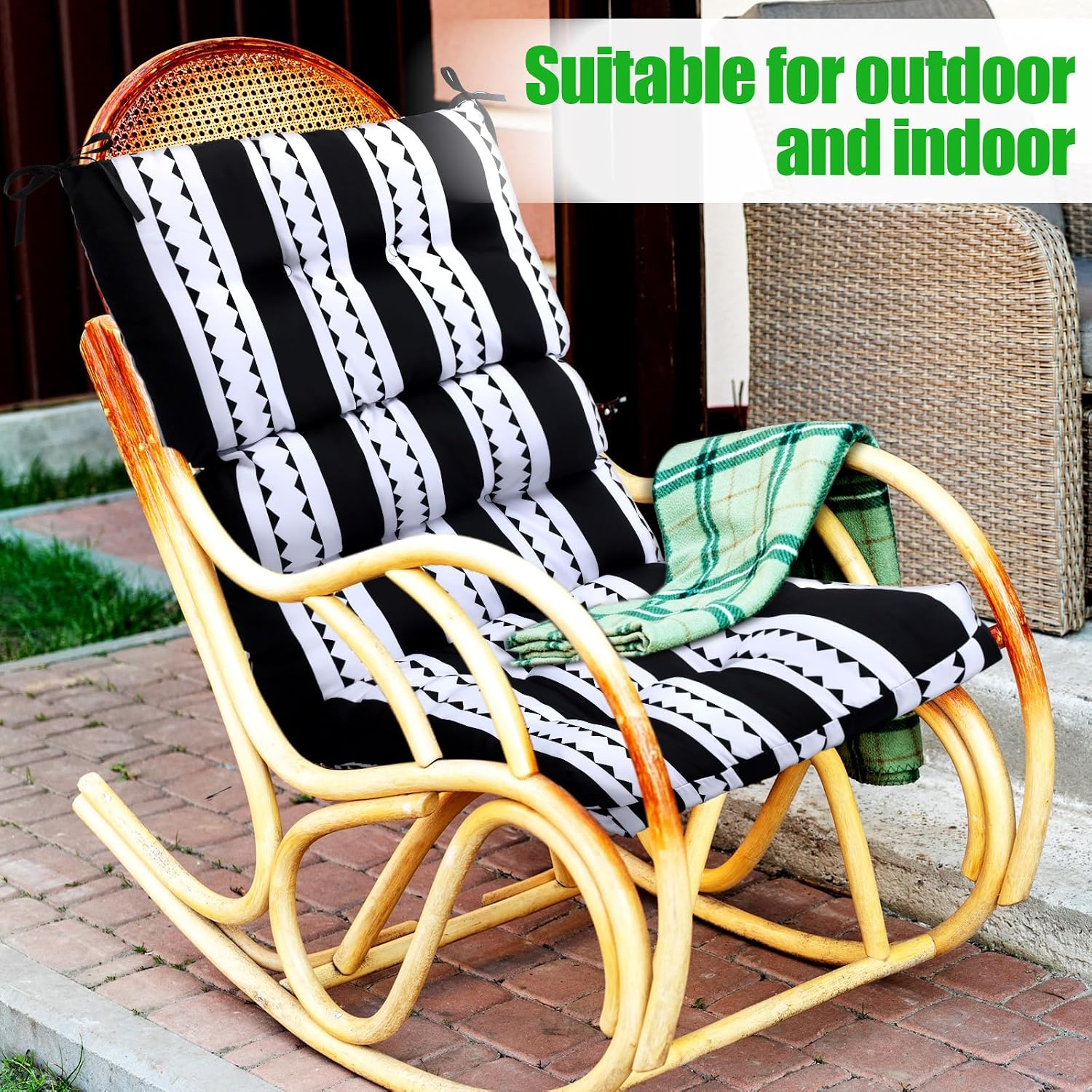 6 Pack High Back Outdoor Chair Cushions Bulk Waterproof Indoor Outdoor Chair Cushion Seat and Back Rocking Chair Cushion Thickened Patio Chair Pad for Indoor and Outdoor (Classic Strip)