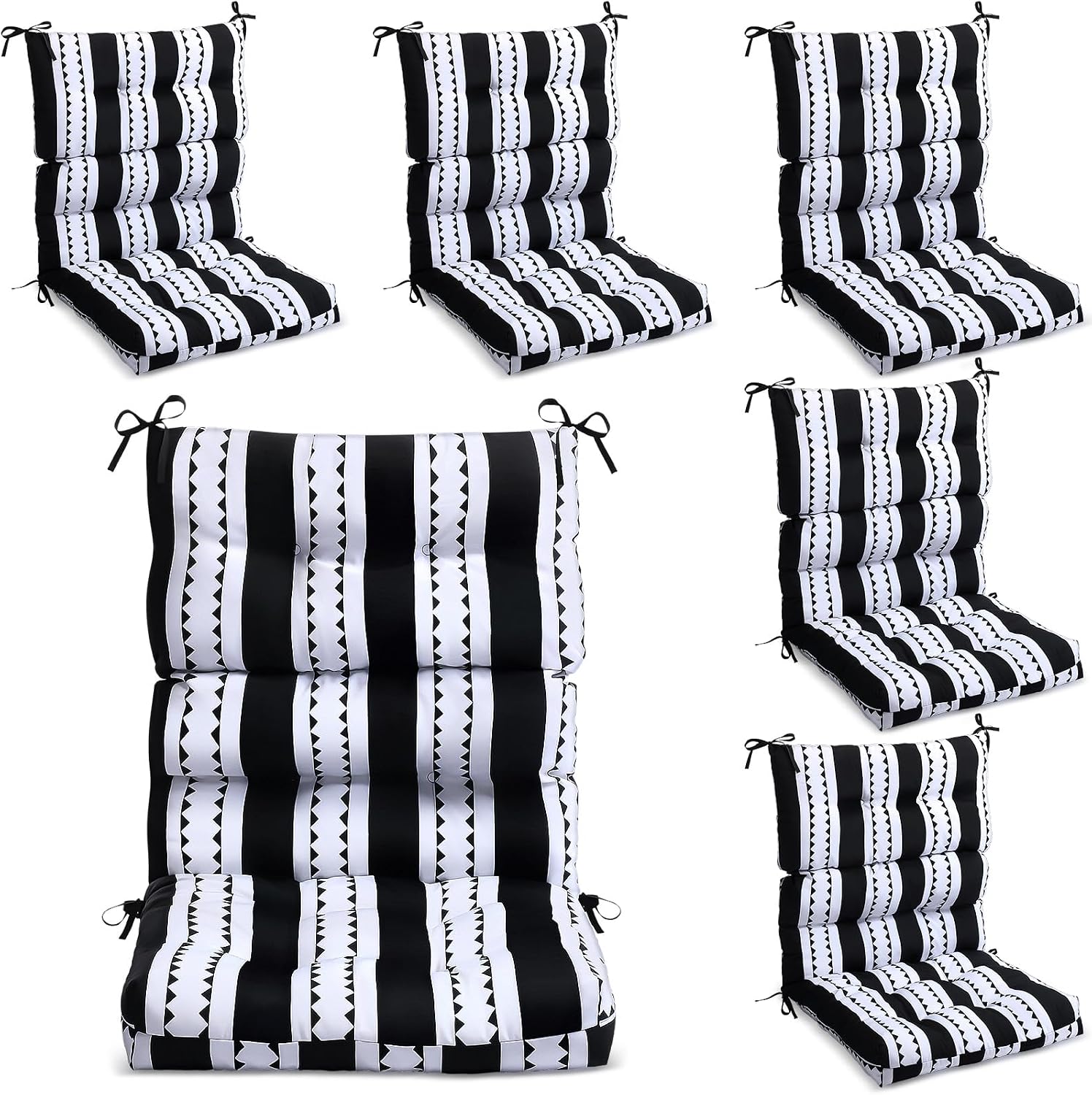6 Pack High Back Outdoor Chair Cushions Bulk Waterproof Indoor Outdoor Chair Cushion Seat and Back Rocking Chair Cushion Thickened Patio Chair Pad for Indoor and Outdoor (Classic Strip)