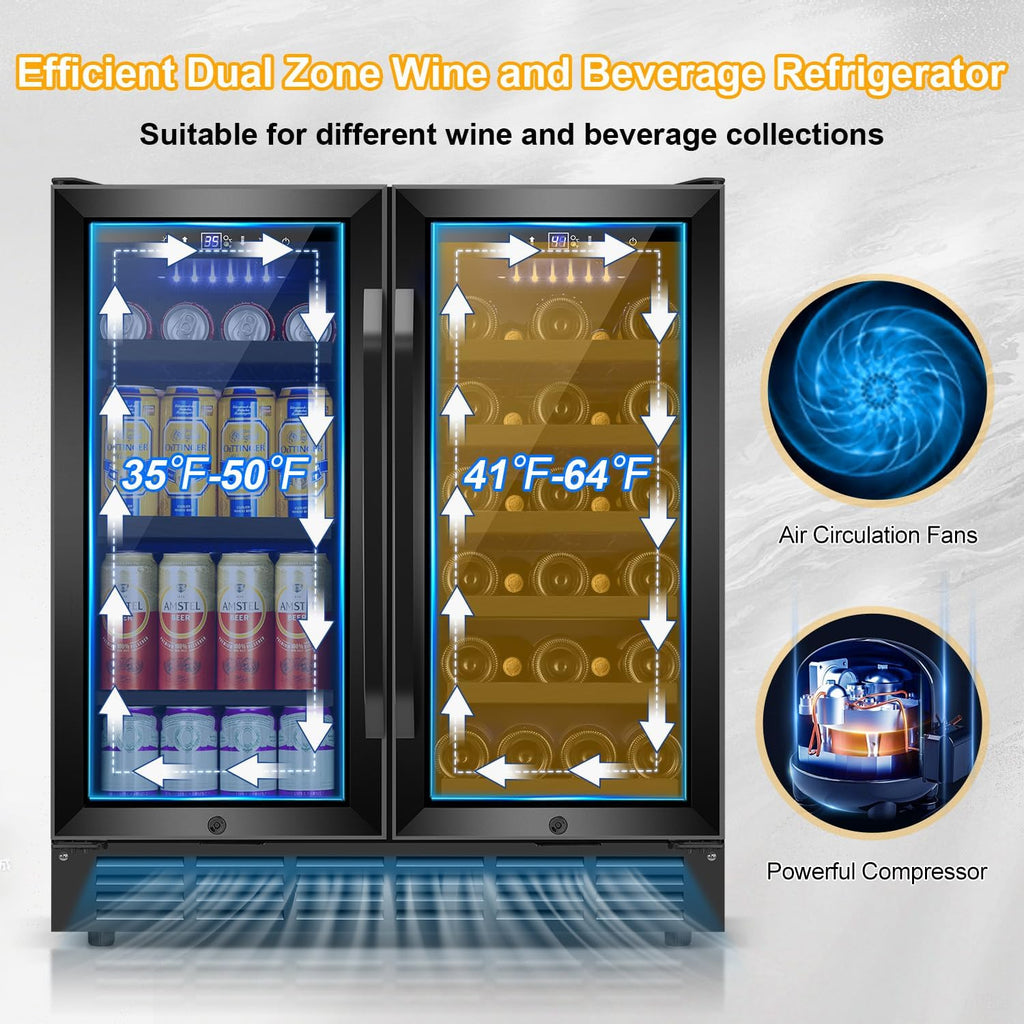 Velivi 30 Inch Wine and Beverage Refrigerator Black- Dual Zone Beverage Fridge Under Counter/Freestanding Drink and Beer Fridge Built-In Home Kitchen Bar or Office