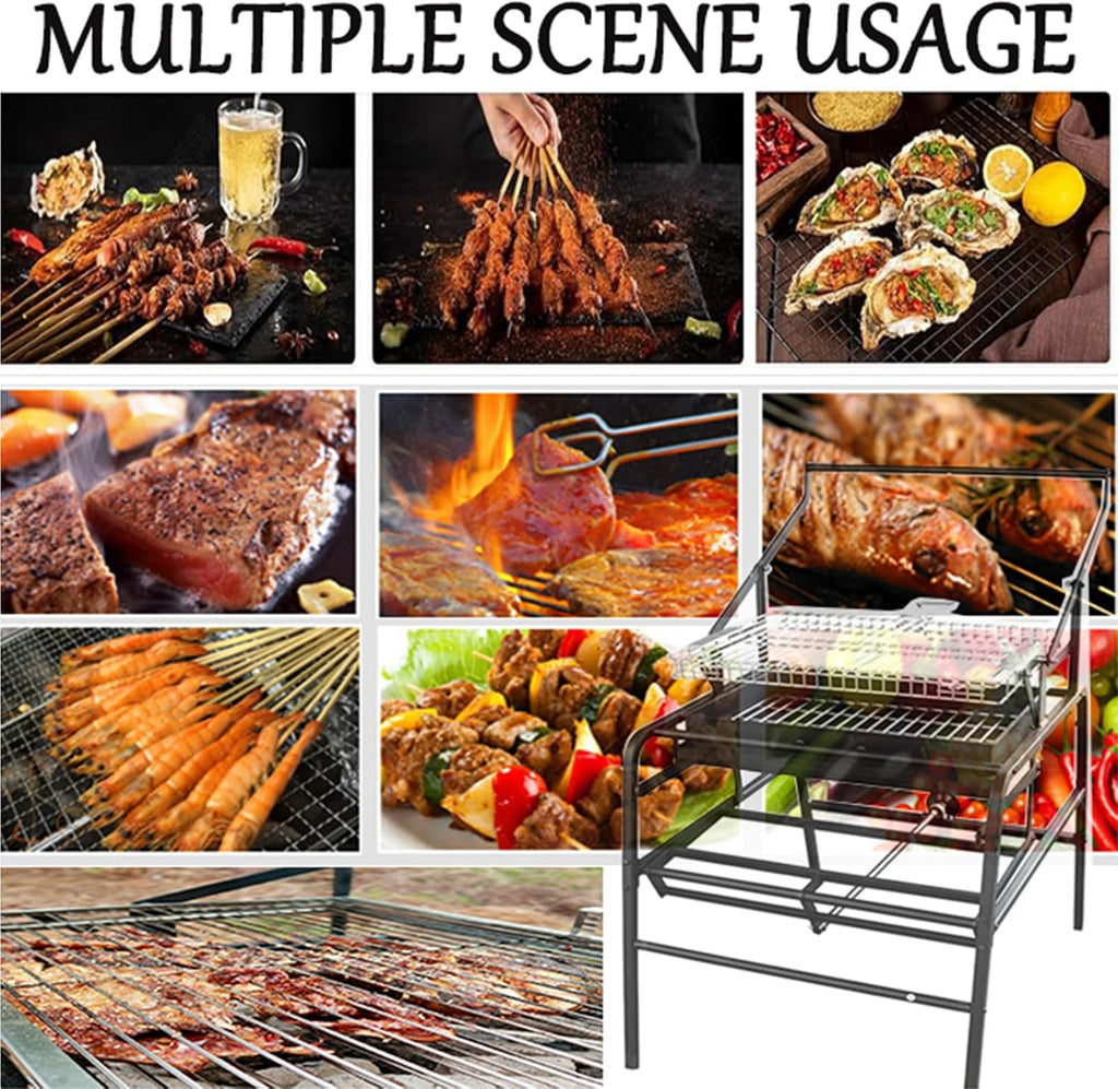 Black Barbecue Grills, Stainless Steel Flipping Barbecue Grill for Camping BBQ Picnics Beach Party Cooking Outdoor Garden, Camping Grill,108x83cm