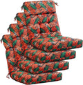 Barydat 4 Pcs Tufted High Back Chair Cushion Indoor Outdoor Seat and Back Cushions Palm Leaves Tropical Plants Lawn Rocking Chair Pads with Ties for Adirondack Patio Garden(Orange Green)