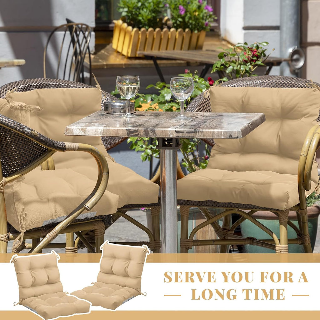 Marsui 4 Pcs Outdoor Indoor High Back Chair Cushions Patio Furniture Tufted Pillow with Ties Water-Resistant Replacement Outdoor Rocking Chair Cushions, 42 x 21 Inches (Beige,Solid Color)