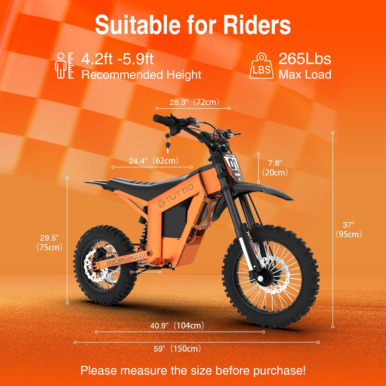 TUTTIO Soleil01-LO 3000W Mid-Drive Electric-Dirt-Bike for Teens & Adults - 37MPH, 220Nm, 48V 21Ah Removable Battery, Full Suspension Off-Road Electric Motorcycle, 14'/12' Tires for Mountain Adventure