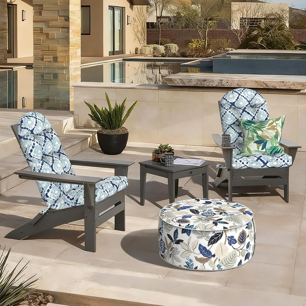 LVTXIII Outdoor Adirondack Chair Cushions, 44x19x4 Inch Non-Slip High Back Rocking Chair Cushion, Tufted Seat Cushion for Patio Furniture, Set of 2, Boho Geometry Blue