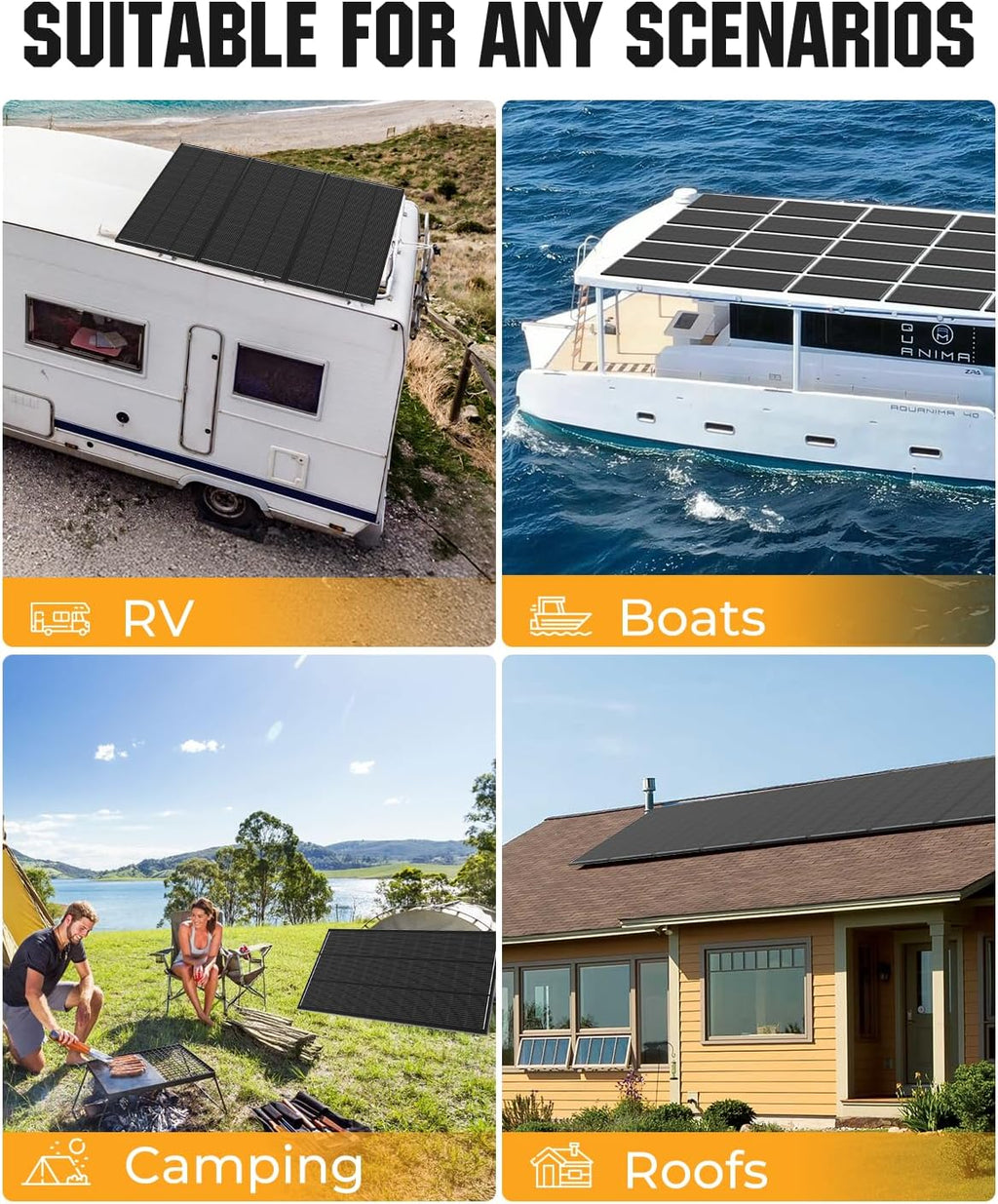 200 Watt Solar Panel 18BB, 25% High Efficiency, N-Type 12V 200W Solar Panel, Monocrystalline PV Modules, for Rooftop, RV, Farm, Trailer, Marine, Home Off-Grid System