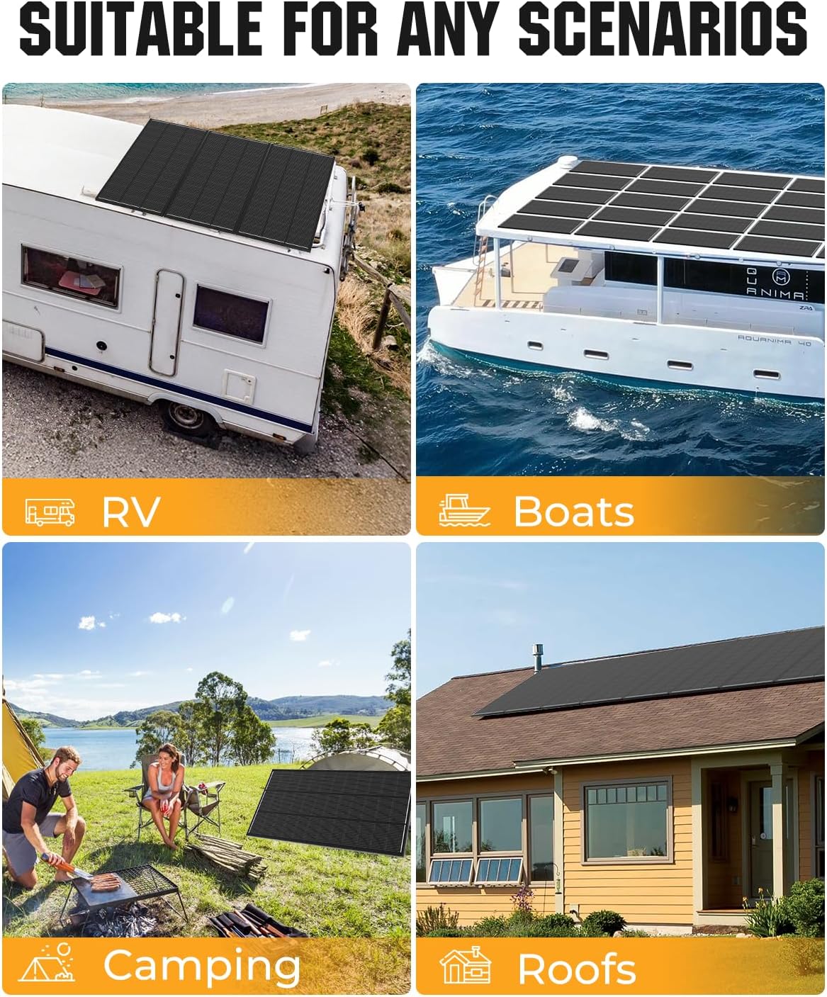 200 Watt Solar Panel 18BB, 25% High Efficiency, N-Type 12V 200W Solar Panel, Monocrystalline PV Modules, for Rooftop, RV, Farm, Trailer, Marine, Home Off-Grid System
