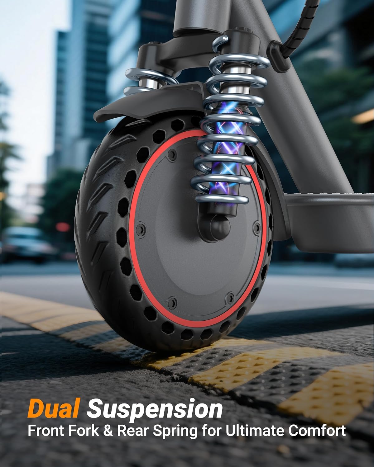 Electric Scooter, 350W-500W Motor, 9 MPH to 22MPH, 10-41 Miles Range, Dual Suspension, Dual Braking, App Control, Foldable Commuter E Scooter for Adults and Teens