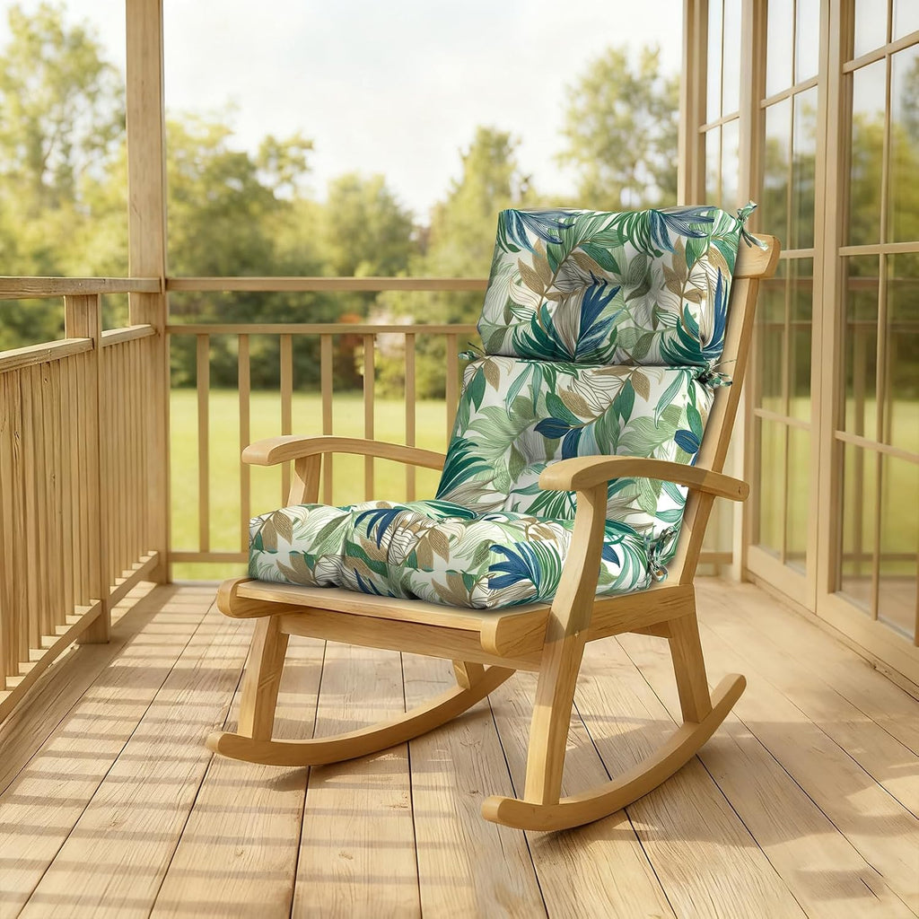 DYTXIII Outdoor High Back Chair Cushions Set of 2, Water Repellent Tufted Rocking Seat Cushions Replacement 44 x 22 Inch, Seat & Back Chair Pads for Patio, Balcony and Indoor Use -Lush Leaf Green