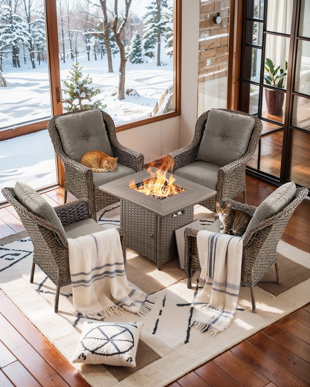 Patio Wicker Chairs Outdoor Furniture Chair - Set of 4 Outside All Weather Lawn Dining Brown Rattan Armchair with High Back&Deep Seating for Deck Porch Balcony Backyard Garden - Grey