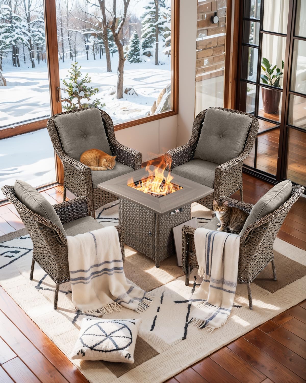 Patio Wicker Chairs Outdoor Furniture Chair - Set of 4 Outside All Weather Lawn Dining Brown Rattan Armchair with High Back&Deep Seating for Deck Porch Balcony Backyard Garden - Grey