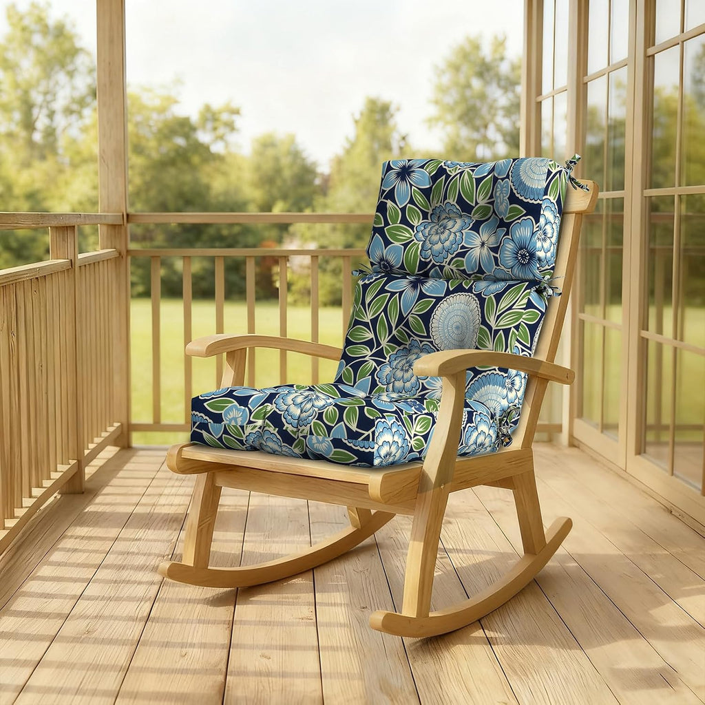 DYTXIII Outdoor High Back Chair Cushions Set of 2, Water Repellent Tufted Rocking Seat Cushions Replacement 44 x 22 Inch, Seat & Back Chair Pads for Patio, Balcony and Indoor Use -Azure Symphony‌