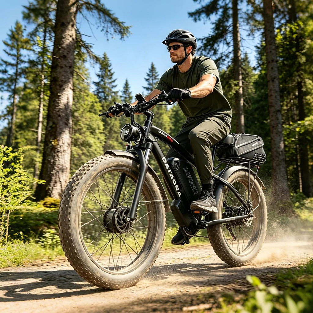DATAONA 6500W Dual Motor Ebike for Adults Men 20MPH - Fast Electric Bike with 52V 32Ah Battery Up to 100 Miles, Lockable Suspension 24' Fat Tire Electric Bicycle for Off-Road Mountain Snow Commuter UL